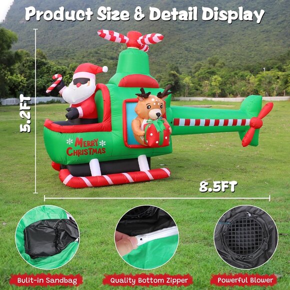 ⚡8.5 FT Christmas Inflatables Helicopter Bright LED Lights Outdoor Decorations - Picture 4 of 7